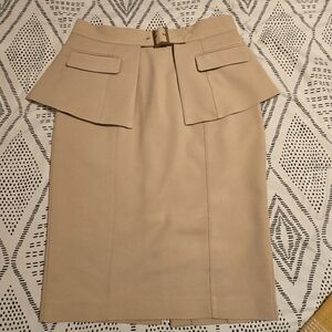New York & Company Pencil Skirt with Removable Peplum Belt Beige Women's Size 10